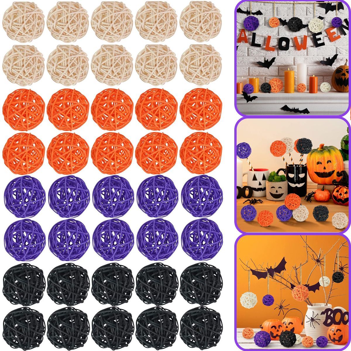 40PCS Rattan Ball White Orange Black Purple Rattan Hollow Decoration Ball Office Bedroom Pendant For Holiday Party Family Wedding Scene Layout_maomaolike.com