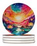 Colorful Lotus Large Sandstone Coasters Pack Of 4 Absorbent Round Coasters Decor Gifts For Men Or Women, 4 In, Multicolor_maomaolike.com