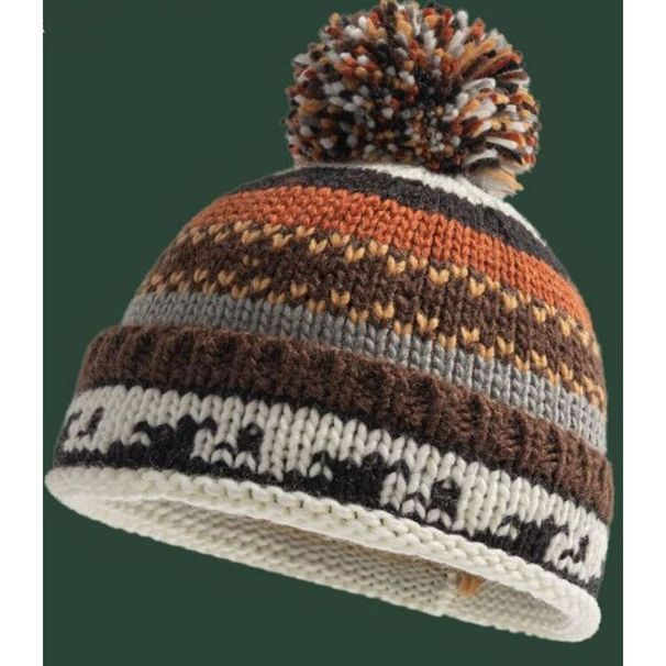 Ethnic Style Knitted For Women, Cute Pom-Pom Color-Block Pullover Yarn Hat, Parent-Child Autumn Winter Warm Ear_maomaolike.com