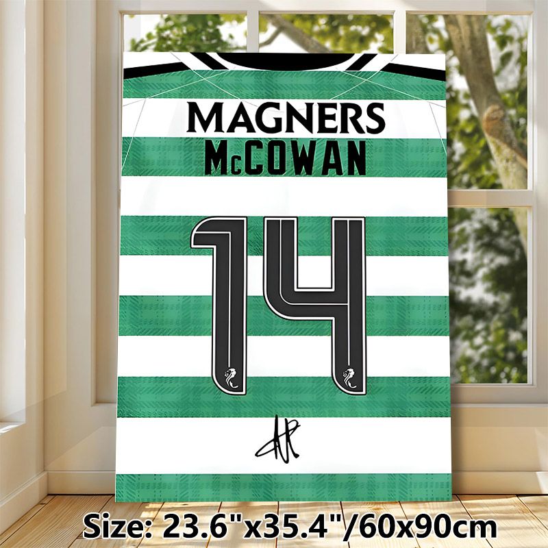 Football Jersey No.14 Painting Poster, Vibrant Green & White Striped Sports Jersey Poster, Collectible Signed Sports-themed Decor For Game Rooms And_maomaolike.com
