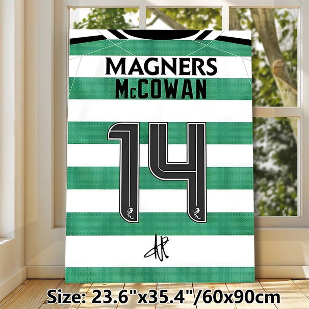 Football Jersey No.14 Painting Poster, Vibrant Green & White Striped Sports Jersey Poster, Collectible Signed Sports-themed Decor For Game Rooms And_maomaolike.com