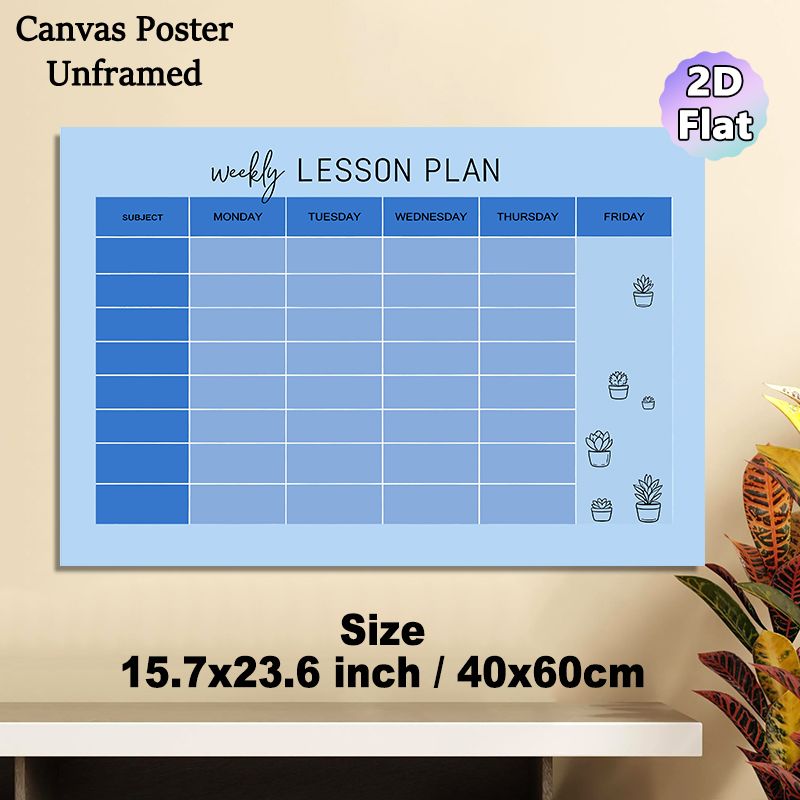 Weekly Lesson Plan Painting Poster, Soft Blue Minimalist Grid With Cute Succulent Doodles Poster, Practical Weekly Lesson Organizer For Classroom And_maomaolike.com