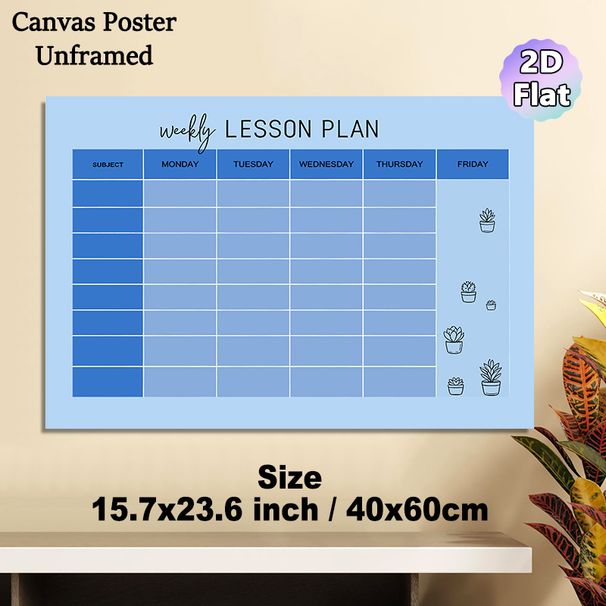 Weekly Lesson Plan Painting Poster, Soft Blue Minimalist Grid With Cute Succulent Doodles Poster, Practical Weekly Lesson Organizer For Classroom And_maomaolike.com