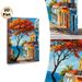 Coastal Town Painting Poster, Vibrant Impressionist-style Colorful Seaside Street With Autumn Tree & Ocean View Poster, Brings Warm Scenic Ambiance_maomaolike.com