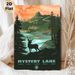 Mystery Lake Outdoor Landscape Painting Poster, Vibrant Retro-style Scenic Lake & Mountain With Deer Silhouette Poster, Rustic Natural Touch Ideal For_maomaolike.com