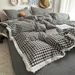 Wholesale INS Japanese Pure All Simple Nordic Style Washed Cotton Lace Trim Plaid Four-Piece Set_maomaolike.com