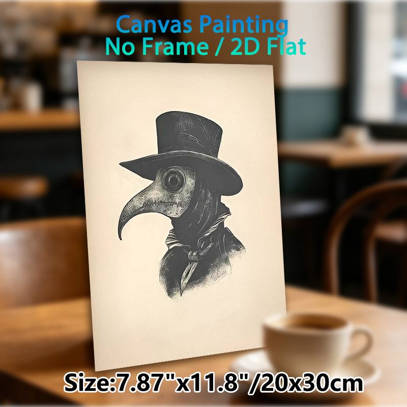 Plague Doctor Painting Poster, Vintage Monochrome Bird-masked Plague Doctor Portrait Poster, Unique Historical Gothic-style Decor Suitable For Home_maomaolike.com