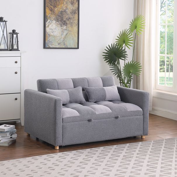 3 In 1 Sleeper Sofa Couch Bed, Small Teddy Convertible Loveseat Futon Sofa Pull Out Bed, Adjustable Backrest, Pillows For Living Room Apartment_maomaolike.com