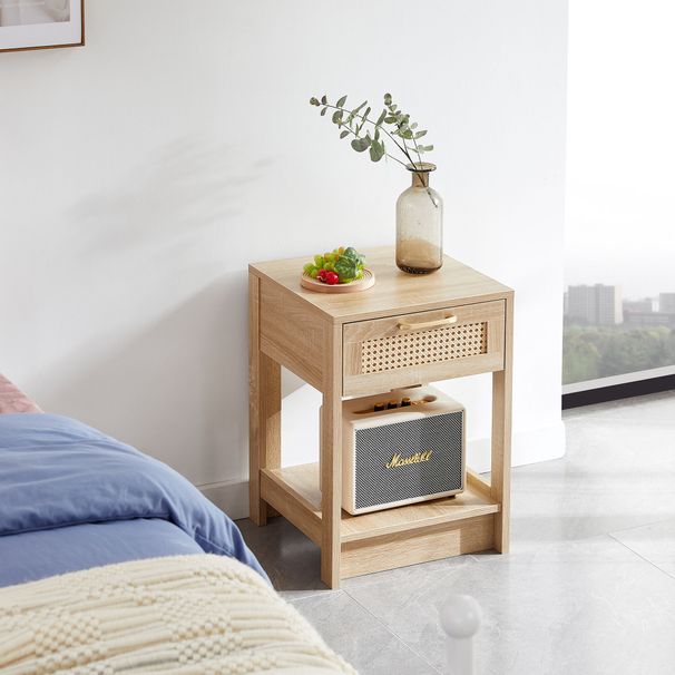 15.75" Rattan End Table With Drawer, Modern Nightstand, Side Table For Living Room, Bedroom_maomaolike.com