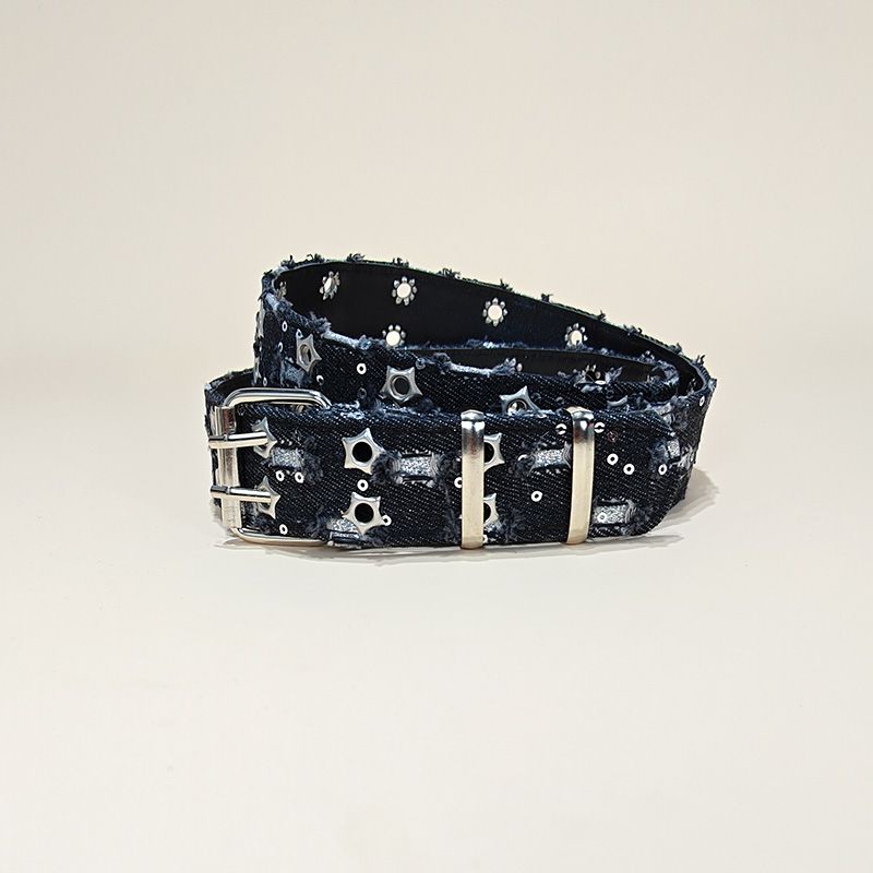 Punk Star Eyelet Denim Fabric Bes For Women High-end Luxury Brand Unisex Jeans Retro Gothic Blue Waistband Y2K Pink_maomaolike.com