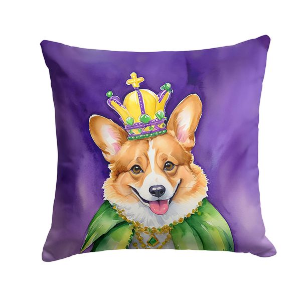 Corgi King Of Mardi Gras Throw Pillow Machine Washable, Indoor Outdoor Decorative Pillow For Couch, Bed Or Patio, 14Hx14W_maomaolike.com