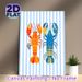 Crayfish Themed Painting Poster, Vibrant Colorful Orange & Blue Crayfish With Striped Backdrop Poster, Playful Coastal-style Decor, Ideal For Kitchen_maomaolike.com