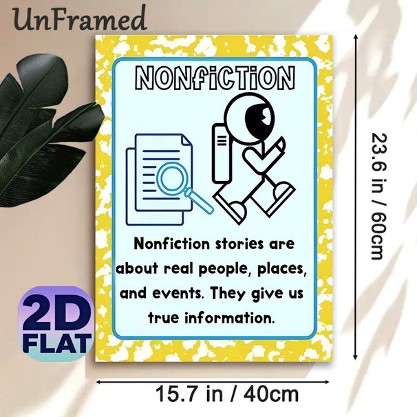Nonfiction Themed Painting Poster, Bright Cartoon-style Educational Poster, Clearly Explains Nonfiction Content, Ideal For Classroom And Reading_maomaolike.com