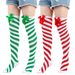 Unisex Christmas bow Diagonal striped stockings party over-the-knee socks Candy stockings Festive Christmas socks_maomaolike.com