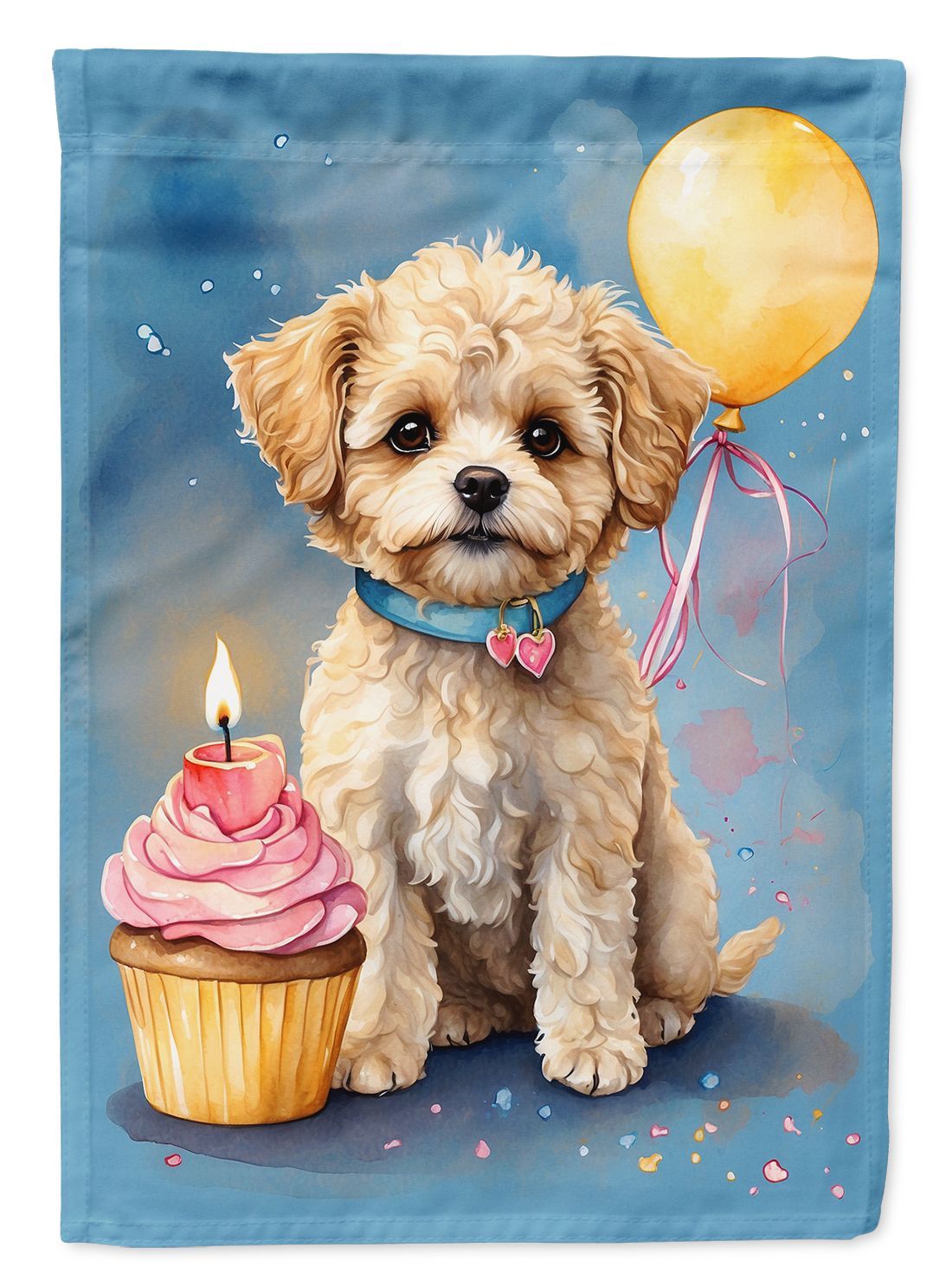 Maltipoo Happy Birthday House Flag Large Porch Sleeve Pole Decorative Outside Yard Banner Artwork Wall Hanging, Polyester, House Size, Multicolor_maomaolike.com