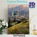 Mosque Themed Painting Poster, Vibrant Textured Oil Painting Style Poster, Scenic Artwork Featuring Mosque, Mountain Backdrop & Blooming Wildflower_maomaolike.com