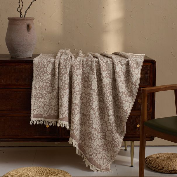 Modern Minimalist Wabi-sabi Style Camel-colored Jacquard Tassel Throw For Hotel And Homestay Model Rooms, Bed Runner, Living Room_maomaolike.com