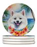 American Eskimo Luau Large Sandstone Coasters Pack Of 4 Absorbent Round Coasters Decor Gifts For Men Or Women, 4 In, Multicolor_maomaolike.com