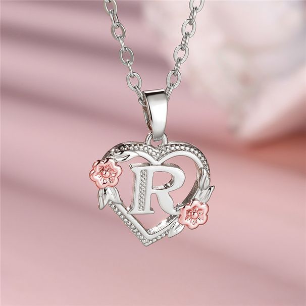 Cute Female A-Z Letter Flower Pendant Necklace Silver Color Wedding Jewelry Gift For Women_maomaolike.com