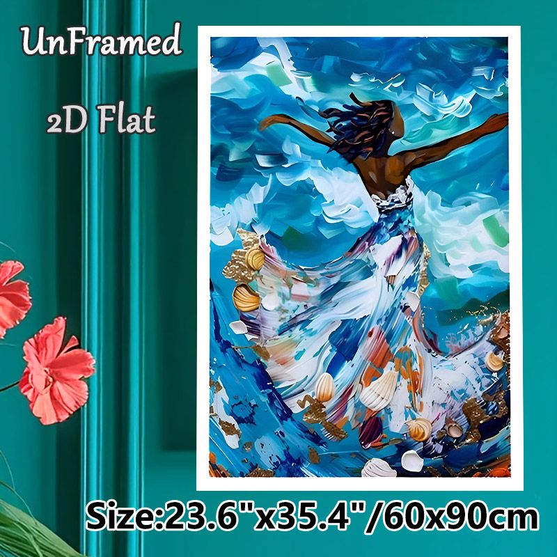 Ocean-themed Dancing Figure Painting Poster, Vibrant Impasto-style Poster, Rich-hued Design With Swirling Waves & Seashells, Elegant Wall Decor Option_maomaolike.com