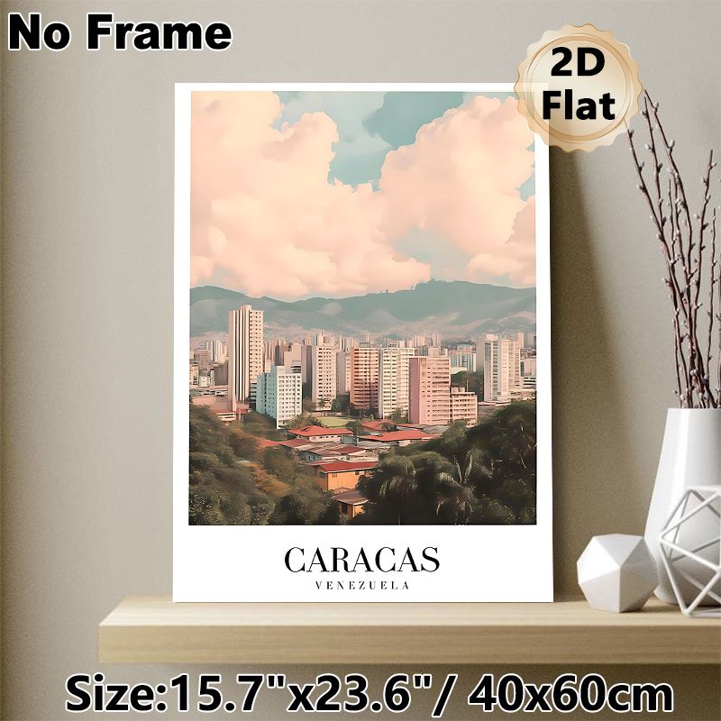 Caracas Cityscape Painting Poster, Soft-toned Watercolor Style Urban Skyline With Mountains & Buildings Poster, Captures Local City Charm, Ideal For_maomaolike.com