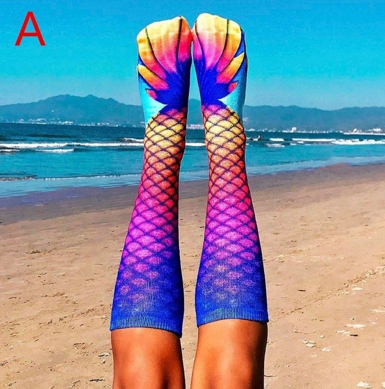 Unisex 3D printed socks Knee-high stockings Mermaid print socks_maomaolike.com