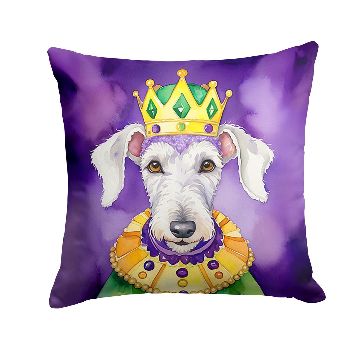 Bedlington Terrier King Of Mardi Gras Throw Pillow Machine Washable, Indoor Outdoor Decorative Pillow For Couch, Bed Or Patio, 18Hx18W_maomaolike.com