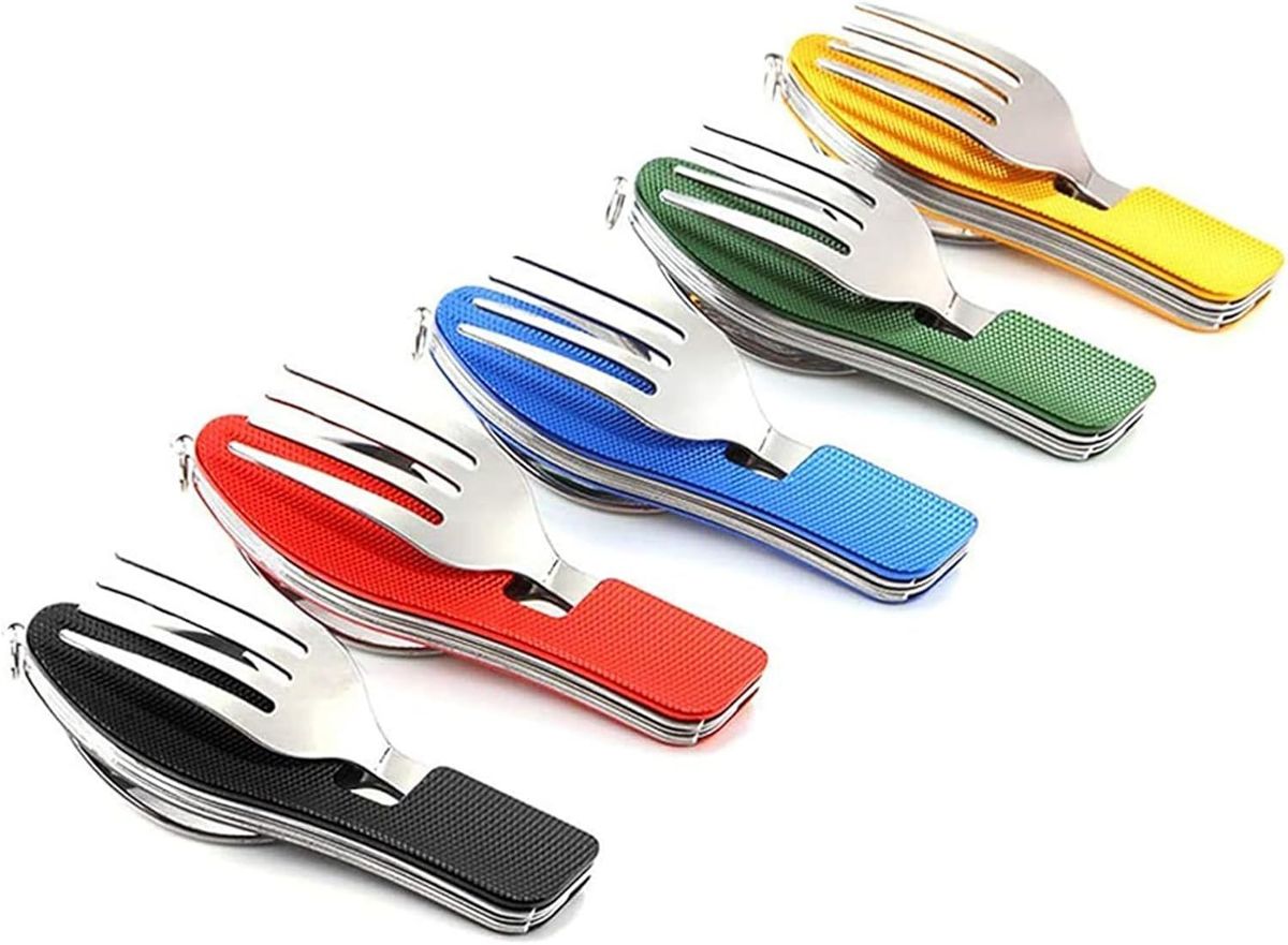 4-in-1 Portable Stainless Steel Cutlery With Fork, Spoon, Knife, And Bottle Opener - Lightweight, Detachable, And Durable Camping Silverware For Outdoor Events And Adventures_maomaolike.com