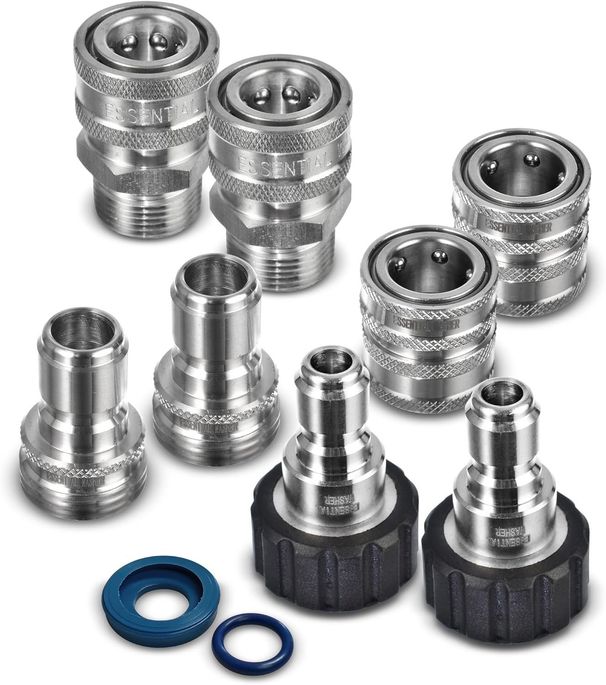 ESSENTIAL WASHER Pressure Washer Hose Quick Connect Kit, M22-14mm To 3/8' Male Female, Includes 2 Female & 2 Male M22-14mm Plugs, 2 Male Garden Hose Plugs, 2 Female Garden Hose QC, O-Rings_maomaolike.com