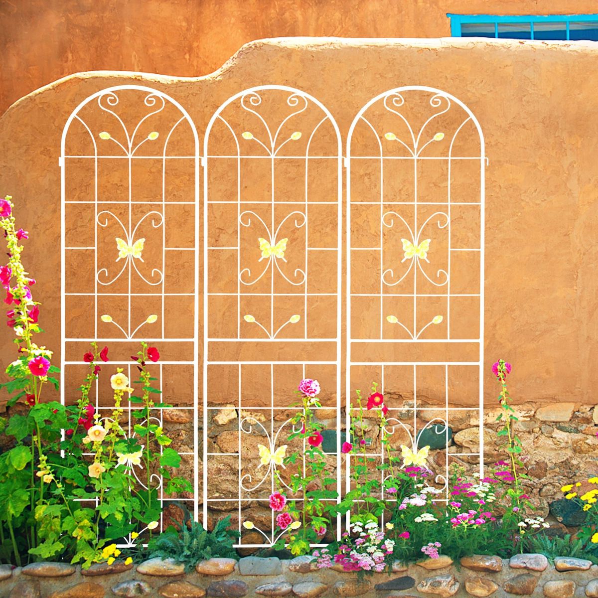 4 Pack Metal Garden Trellis 86.7" X 19.7" Rustproof Trellis For Climbing Plants Outdoor Flower Support Cream White_maomaolike.com