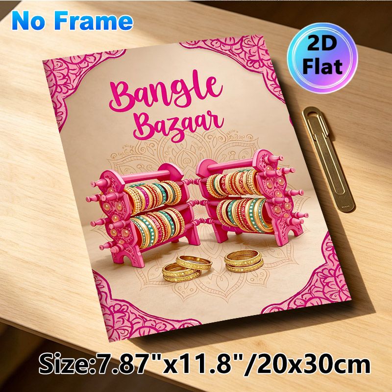 Indian Bangle Bazaar Painting Poster, Vibrant Traditional Ethnic Style Poster, Eye-catching Colorful Bangles Display With Delicate Mandala Borders_maomaolike.com