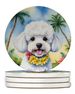 Bichon Frise Luau Large Sandstone Coasters Pack Of 4 Absorbent Round Coasters Decor Gifts For Men Or Women, 4 In, Multicolor_maomaolike.com