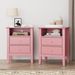 Fluted Night Stand Set Of 2, Wide Nightstand With 2 Drawers, 23" Tall Wood End Table With Storage, Modern Bedside Table With Golden Handle For Bedroom Living Room, Home Office, Pink_maomaolike.com