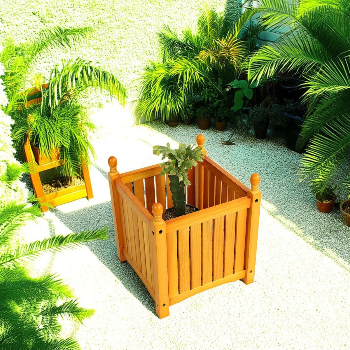 Wood Outdoor Square Wooden Flower And Herb Pot For Garden, Porch And Patio - Outside Plant And Vegetable Container ,Planter,Teak_maomaolike.com