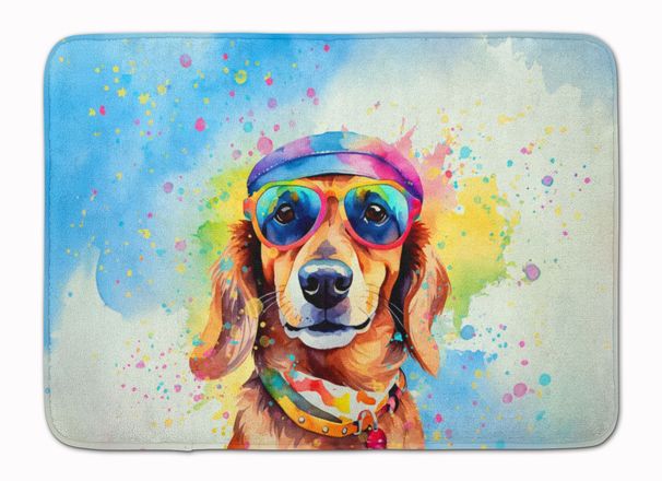 Dachshund Hippie Dawg Memory Foam Kitchen Mat Machine Washable Anti-Fatigue Mat Cushion Comfort Bath Mat Or Kitchen Rug_maomaolike.com