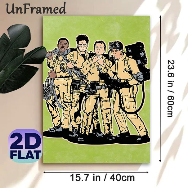 Ghostbusters Themed Painting Poster, Bold Comic-Style Team Illustration Poster, Nostalgic Pop Culture Decor Ideal For Living Room, Game Room_maomaolike.com