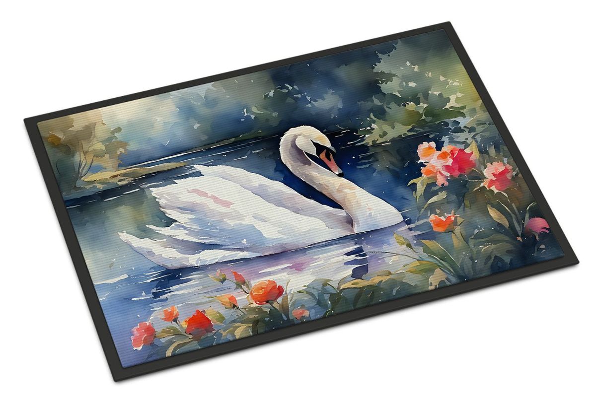 Swan Doormat Front Door Mat Indoor Outdoor Rugs For Entryway, Non Slip Washable Low Pile, 24H X 36W_maomaolike.com