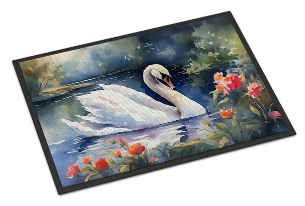 Swan Doormat Front Door Mat Indoor Outdoor Rugs For Entryway, Non Slip Washable Low Pile, 24H X 36W_maomaolike.com
