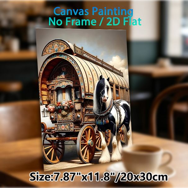 Horse & Ornate Carriage Painting Poster, Vintage Detailed Art Scene Poster, Delivers Rustic Nostalgic Vibe For Living Room, Bedroom_maomaolike.com