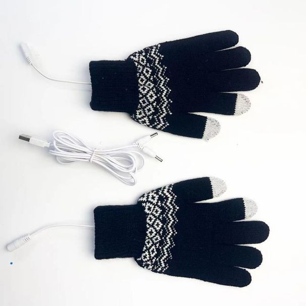 Heating Gloves Electric heating gloves 5-finger knitted jacquard touch screen thickened with fleece USB warm gloves for outdoor warmth_maomaolike.com