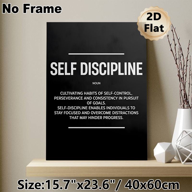 Self Discipline Themed Painting Poster, Sleek Black & White Typographic Poster, Motivational Decor To Enhance Focus, Suitable For Office, Study Space_maomaolike.com