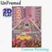 New York City Street Painting Poster, Vibrant Whimsical Urban Scene Poster, Charming Cityscape With Yellow Taxis And Pink Blooms, Suitable For Living_maomaolike.com