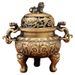 Brass Beast Head Covered Indoor Buddhist Hall Tea Ceremony Sandalwood Three-Legged Incense Burner Antique Metal Ornament Craft_maomaolike.com