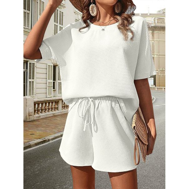 Holiday Daily Women's Simple Style Solid Color Polyester Jacquard Shorts Sets Shorts Sets_maomaolike.com