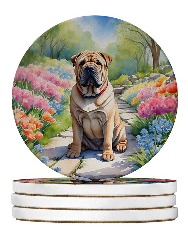Shar Pei Spring Path Large Sandstone Coasters Pack Of 4 Absorbent Round Coasters Decor Gifts For Men Or Women, 4 In, Multicolor_maomaolike.com