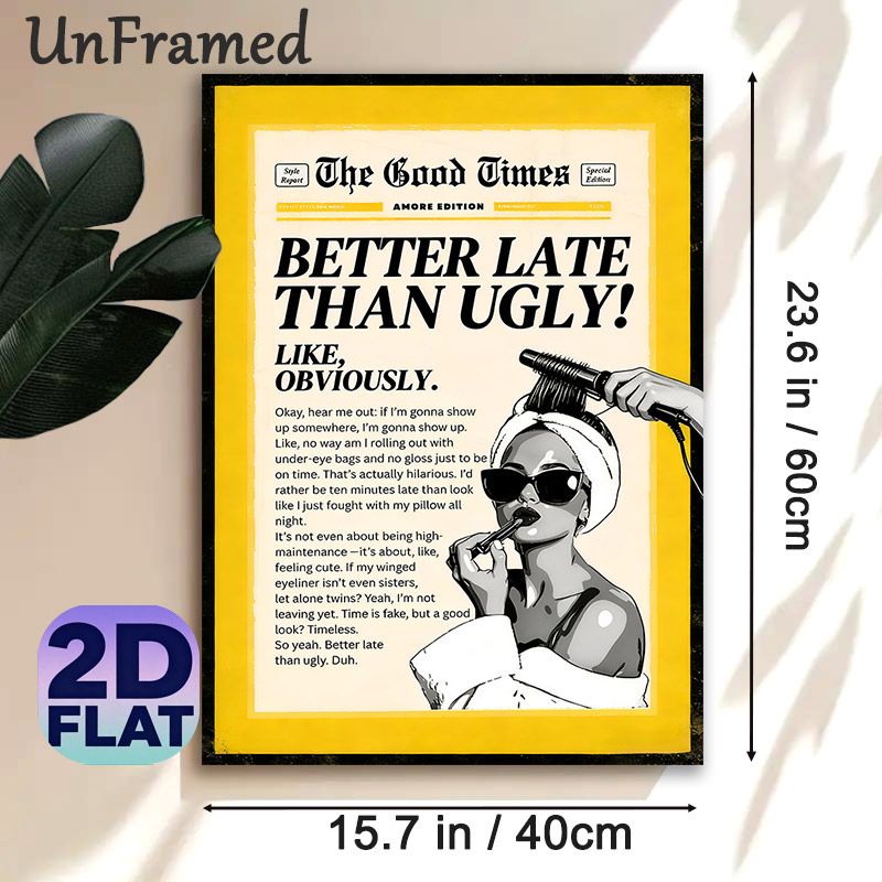 Retro Beauty Themed Painting Poster, Vintage Newspaper-style With Bold Witty Quote & Monochrome Illustration Poster, Fun Beauty-inspired Decor, Ideal_maomaolike.com