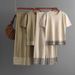 Women's Clothing summer new simple fashion round neck solid color short-sleeved top + trousers contrast edge knitted two-piece set_maomaolike.com