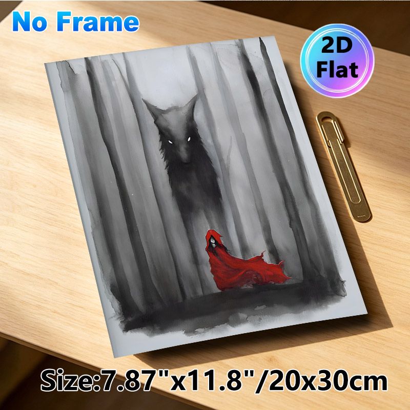 Little Red Riding Hood & Wolf Painting Poster, Mysterious Watercolor Dark Forest Scene Poster, Eerie Fairy Tale Themed Artwork, Ideal For Bedroom And_maomaolike.com