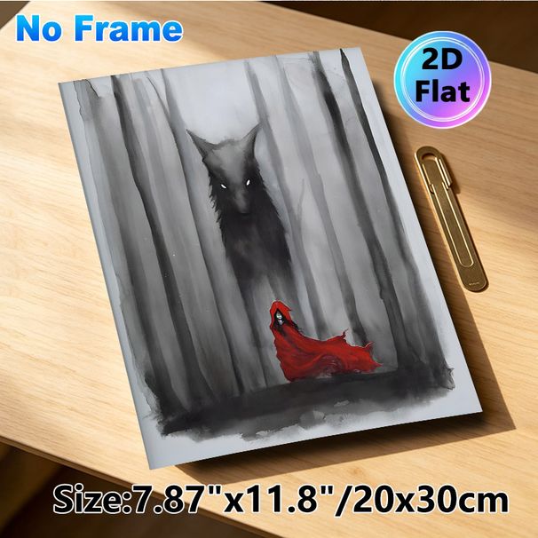 Little Red Riding Hood & Wolf Painting Poster, Mysterious Watercolor Dark Forest Scene Poster, Eerie Fairy Tale Themed Artwork, Ideal For Bedroom And_maomaolike.com