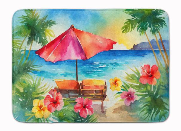 Hawaii Hawaiian Hibiscus In Watercolor Memory Foam Kitchen Mat Machine Washable Anti-Fatigue Mat Cushion Comfort Bath Mat Or Kitchen Rug_maomaolike.com